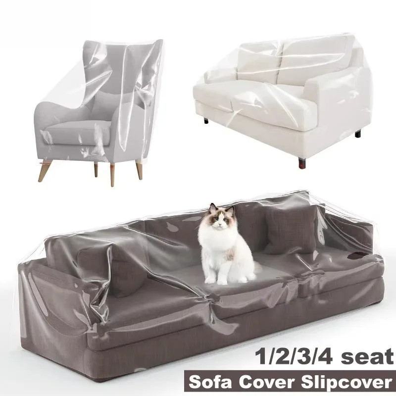 For Protection Against Cat Dog Clawing Couch Cover Waterproof Dust‑proof Slipcover PE Transparent Furniture Chair Sofa Covers