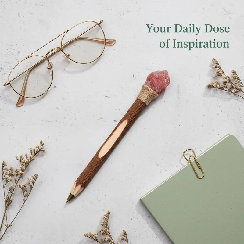 Vintage Natural Rough Crystal Ballpoint Pen Log Craft Decorative Handmade Stone Scepter Pen Wooden Signature Pen Students