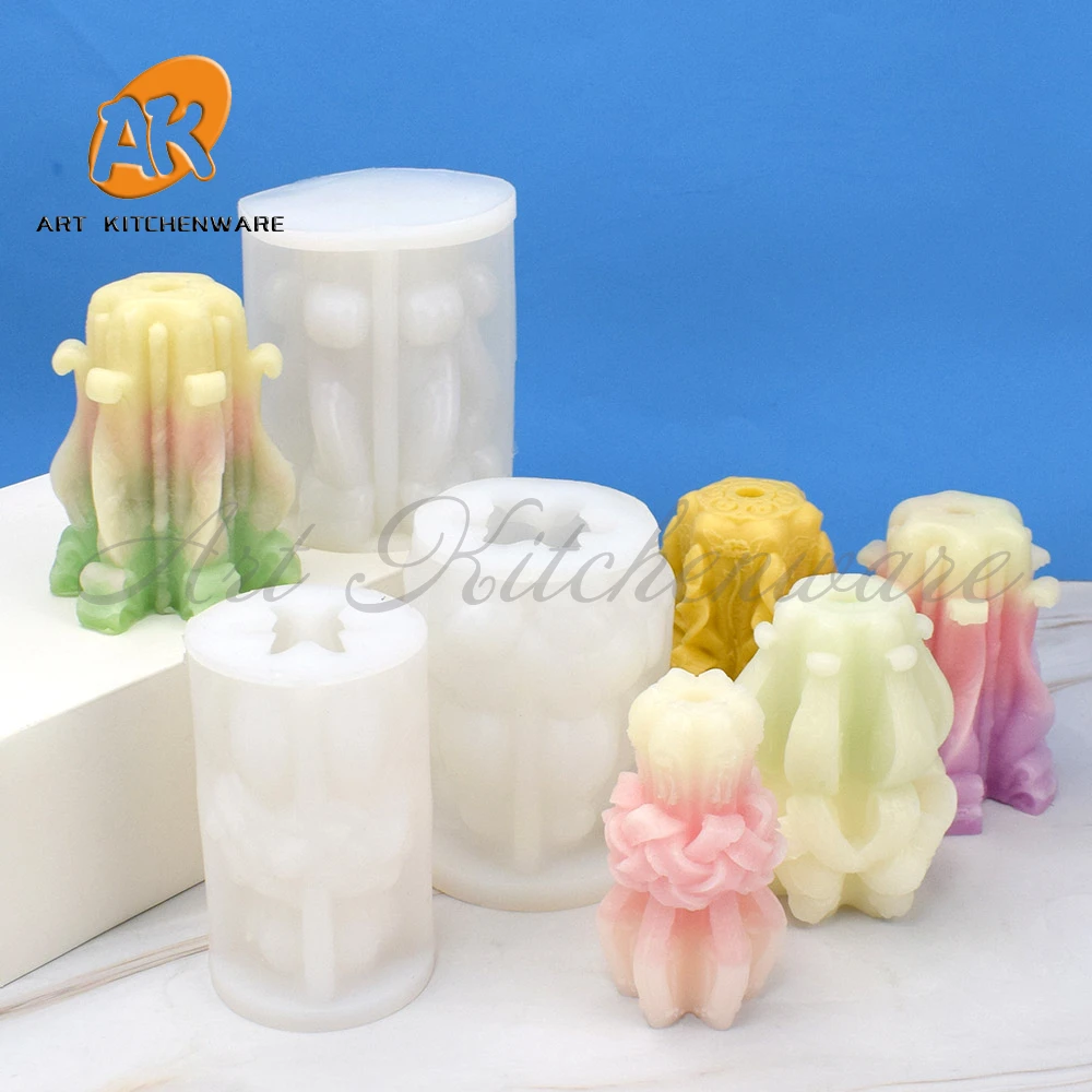 3D Chinoiserie Dunhuang Cylindrical Scented Candle Mold DIY Plaster Silicone Molds Handmade Aromatherapy Wax Mould Home Decor