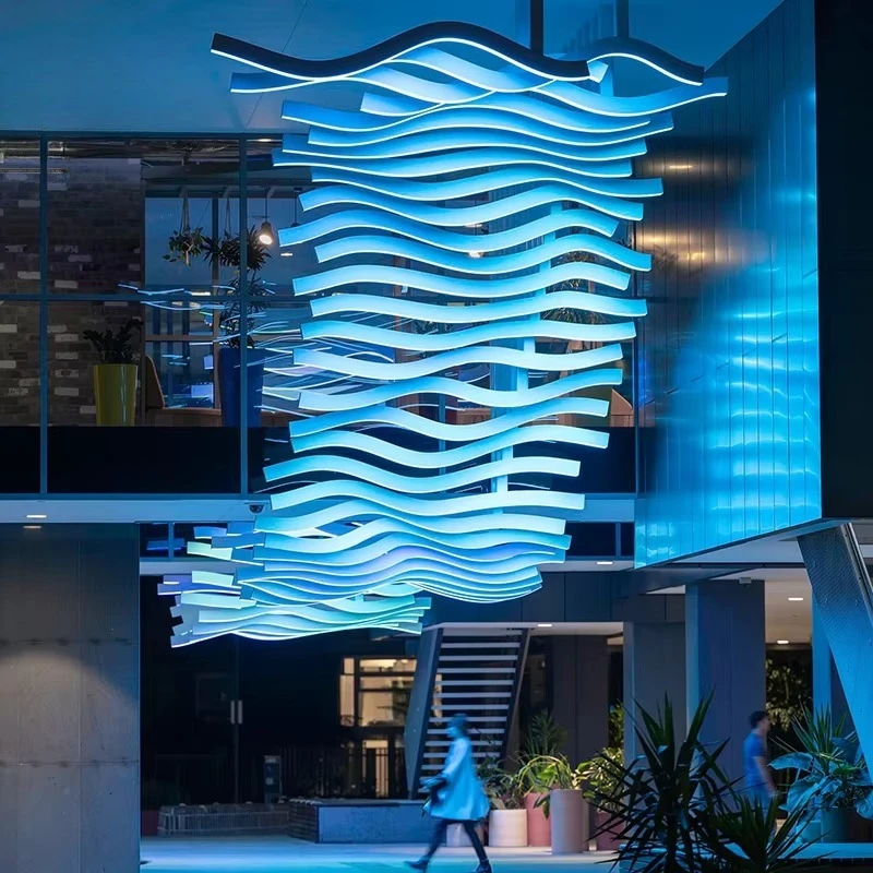 

Custom Wave LED Ceiling - Modern Art Installation for Hotel Lobby and Shopping Mall