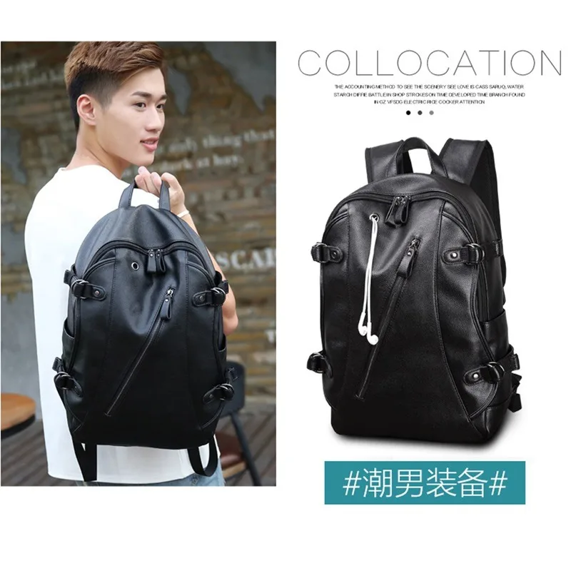 Backpack Men External Usb Charge Waterproof Backpack Fashion Pu Leather Travel Bag Casual School Bag Leather Bookbag