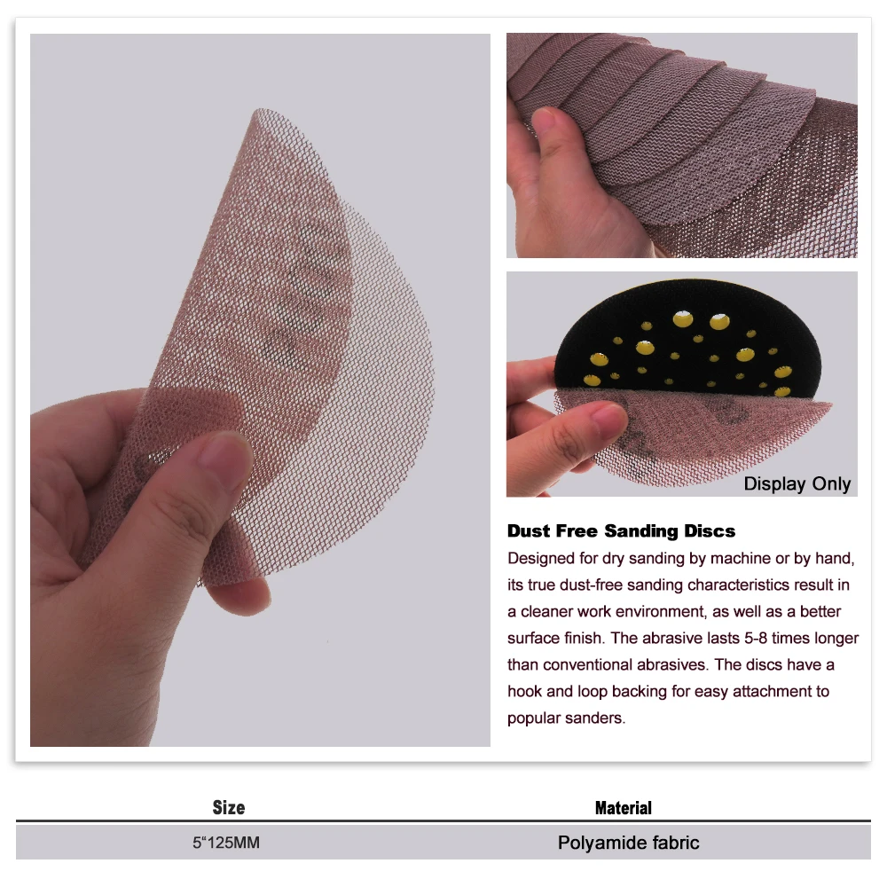 Discos de lijado de malla de 5 pulgadas y 125mm, disco abrasivo de gancho y bucle sin polvo, antibloqueo, afilado, papel de lija para muebles de
