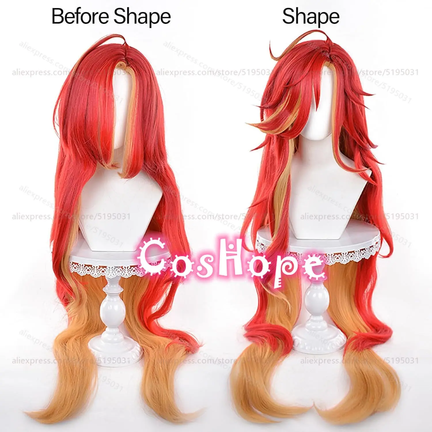 Pyro Archon Mavuika Cosplay Wig 115cm Long Curly Wave Wig Red Yellow Mixed Wig Cosplay Anime Heat Resistant Synthetic Wigs