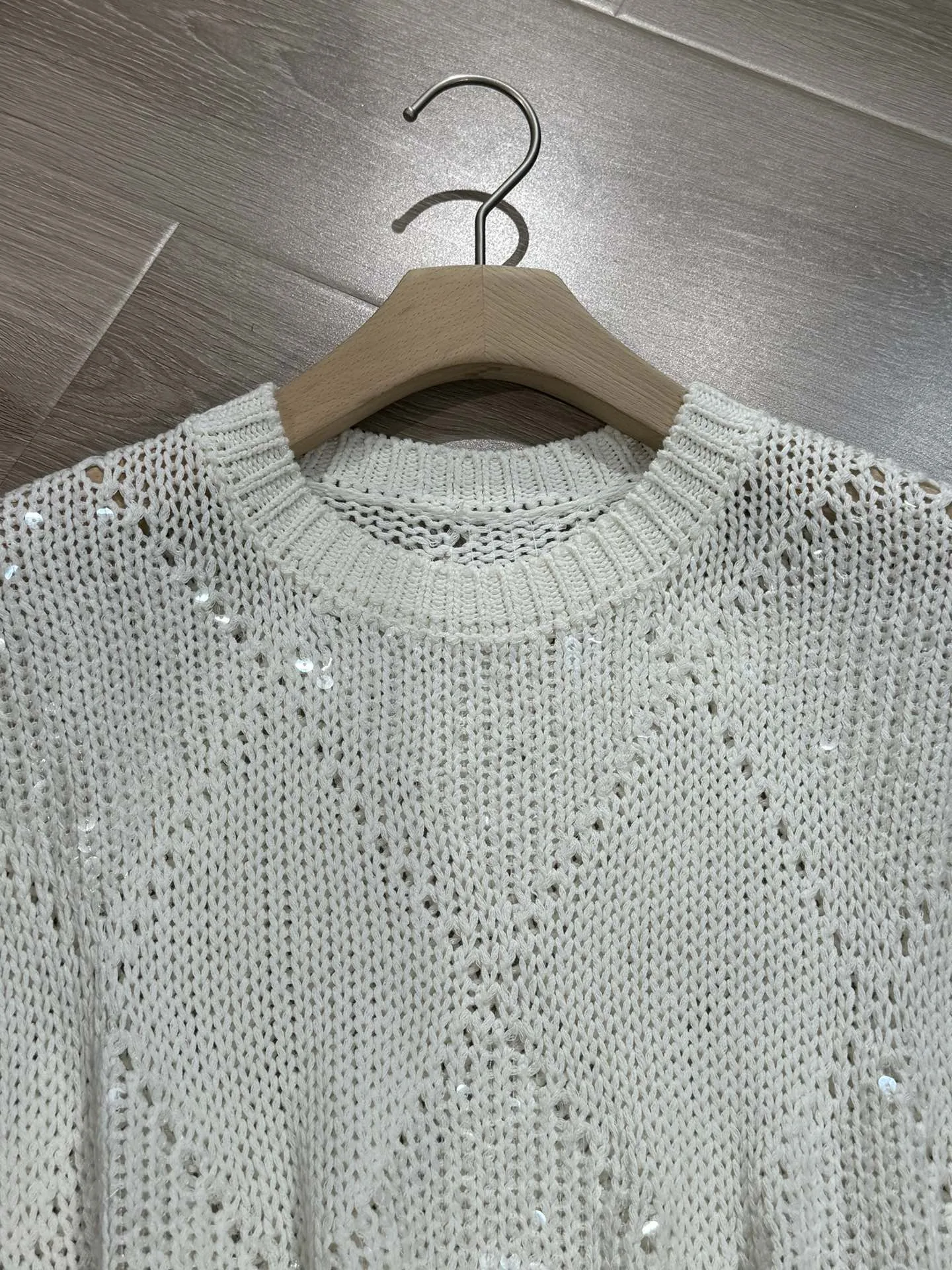 Summer linen embroidered sequinned yarn sparkling knitwear top