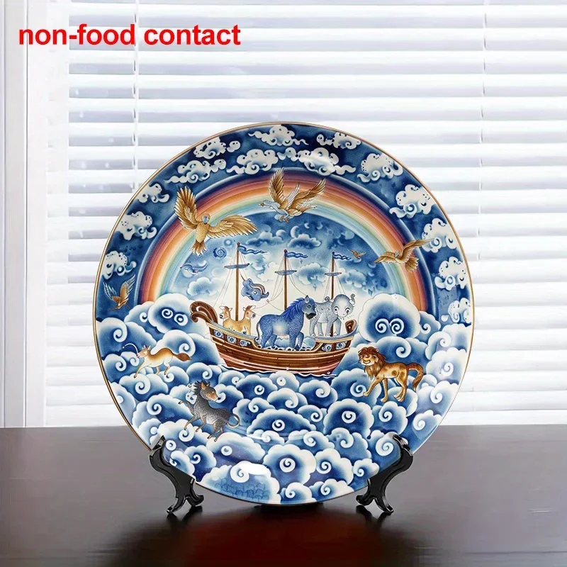 

1 шт. 8-дюймовая круглая керамическая настенная тарелка для декора - винтажная морская тематика с парусниками, птицами и облаками, не подходит для контакта с пищевыми продуктами.