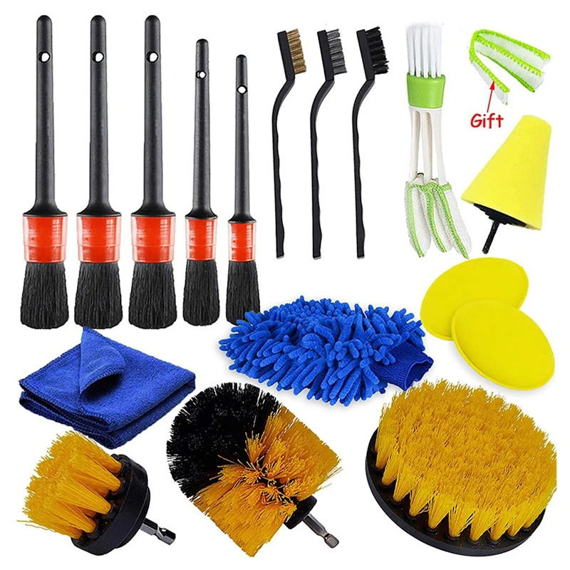 17 Pcs Car Cleaning Brush Detailing Brush Set Dirt Dust Clean Brushes For Car Interior Exterior Leather Air Vents Clean