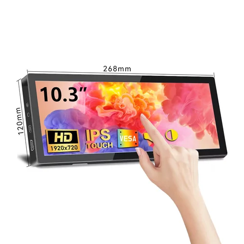 Monitor de pantalla táctil de tamaño pequeño de 10,3 pulgadas, 400cd/m2, VESA, pantalla de barra IPS 1920*720 HDMI USBC, adecuado para ordenador portátil táctil