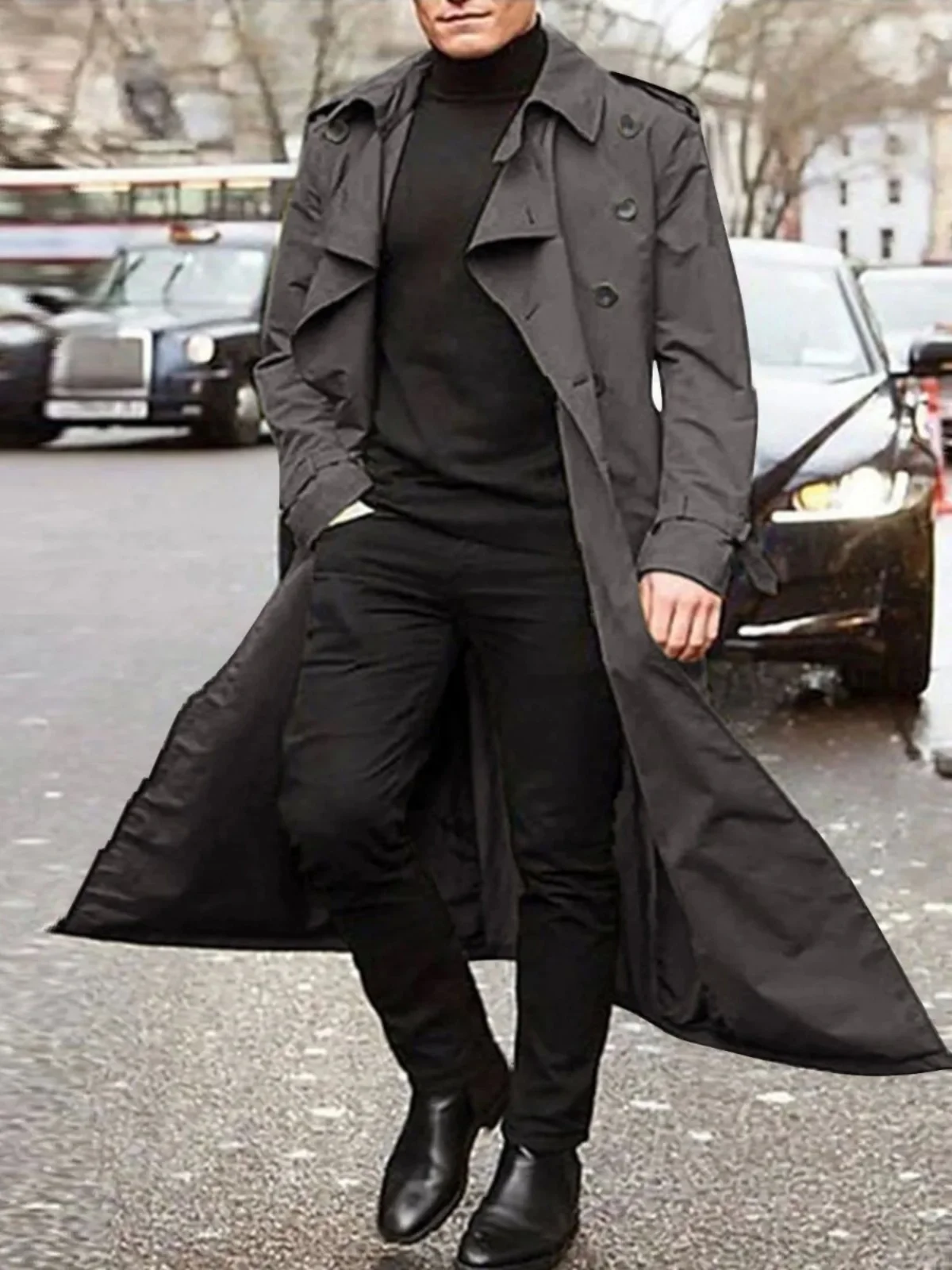 

Чистый цвет, длинная ветровка, куртка для мужчин, пальто на пуговицах, верхняя одежда, простой молодежный осенний сезон, подставка, длинный све