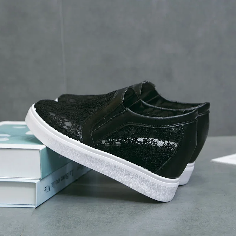 Women's Thick Soled Shoes 2025 with A Height Increase of 7cm White Shoes Summer Casual Walking Flat Low Top Casual Mesh Shoes