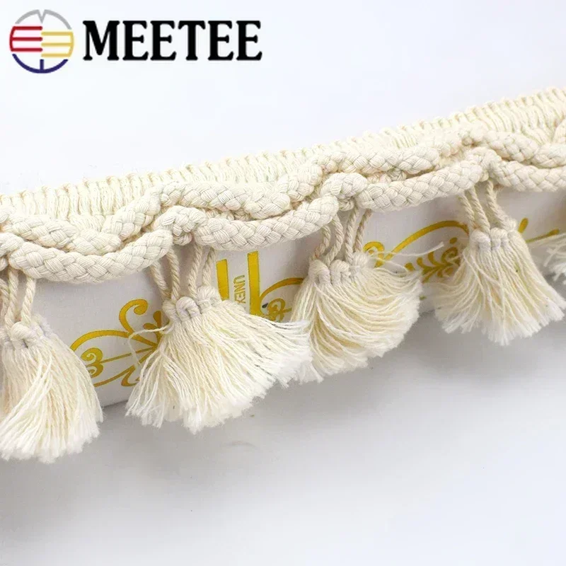 2Yards Meetee Pom Trim Ball Fringe Ribbon Beige White Tassel Lace Knitted Fabric Beaded Handmade Craft Decor Sewing Accessories