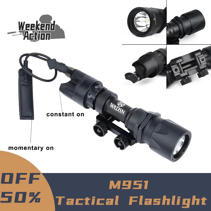 Wadsn Tactical M951 Metal Flashlight Super Bright M951 Led Hunting Scout  Light Momentary on for 20mm Picatinny Airsoft Torch