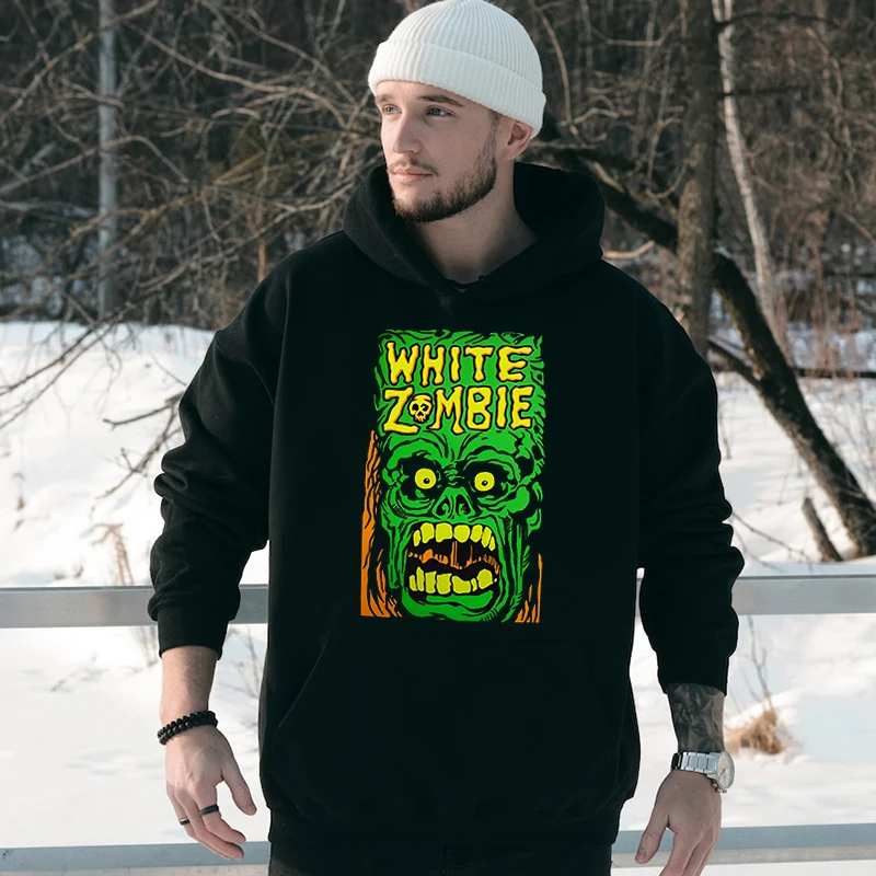 

White zombie Halloween Christmas print men's autumn and winter hoodie plus velvet sports sweater loose men's clothing