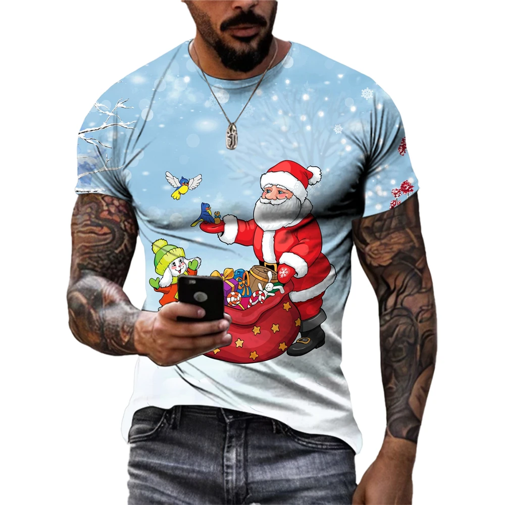 Santa's Holiday Carnival Graphic T-Shirt Unisex Christmas Eve Atmosphere Occasion 3D Print Fashion Trend Men's Crew Neck Shirt