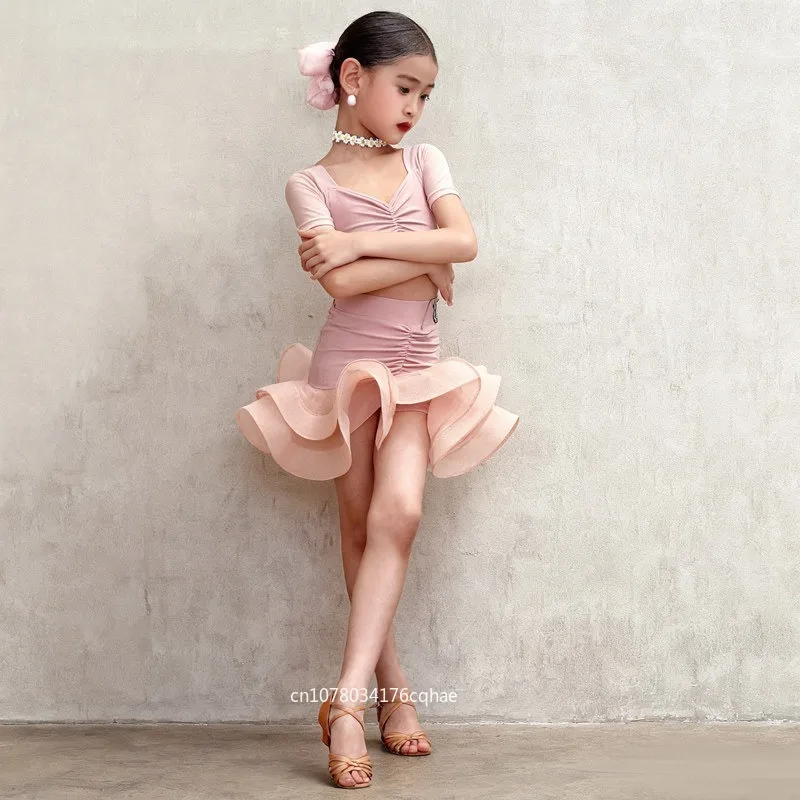 

New Spring Summer Girls Latin Dance Costume Kids Viral High-End Practice Outfit Children Performance Competition Dancewear Set