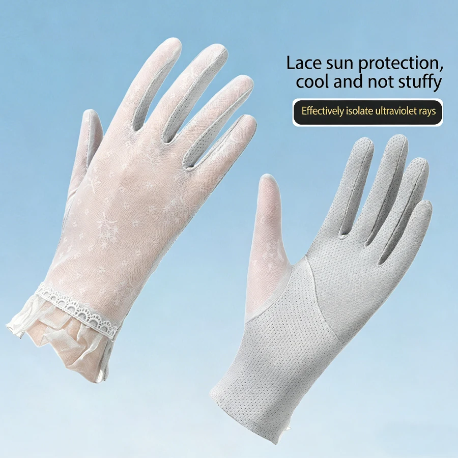 

Breathable Touch Screen Gloves Anti Slip UV Protection Ice Silk Gloves Sun Protection Lace Thin Cycling Driving Riding Glove