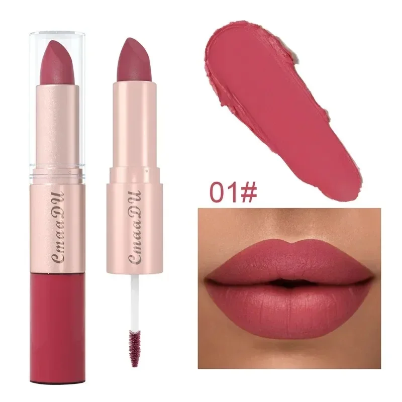 Lápiz labial 2 en 1 de doble punta, delineador de labios, pigmento mate, taza antiadherente, Color de piel, maquillaje resistente al agua duradero 24H, Cosméticos de belleza