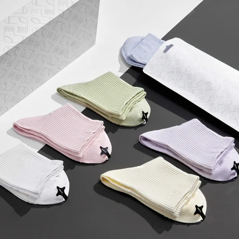 1 par de meias de algodão femininas meias de comprimento médio primavera e verão cor sólida ângulo fino meias de ângulo reto de alta qualidade atacado