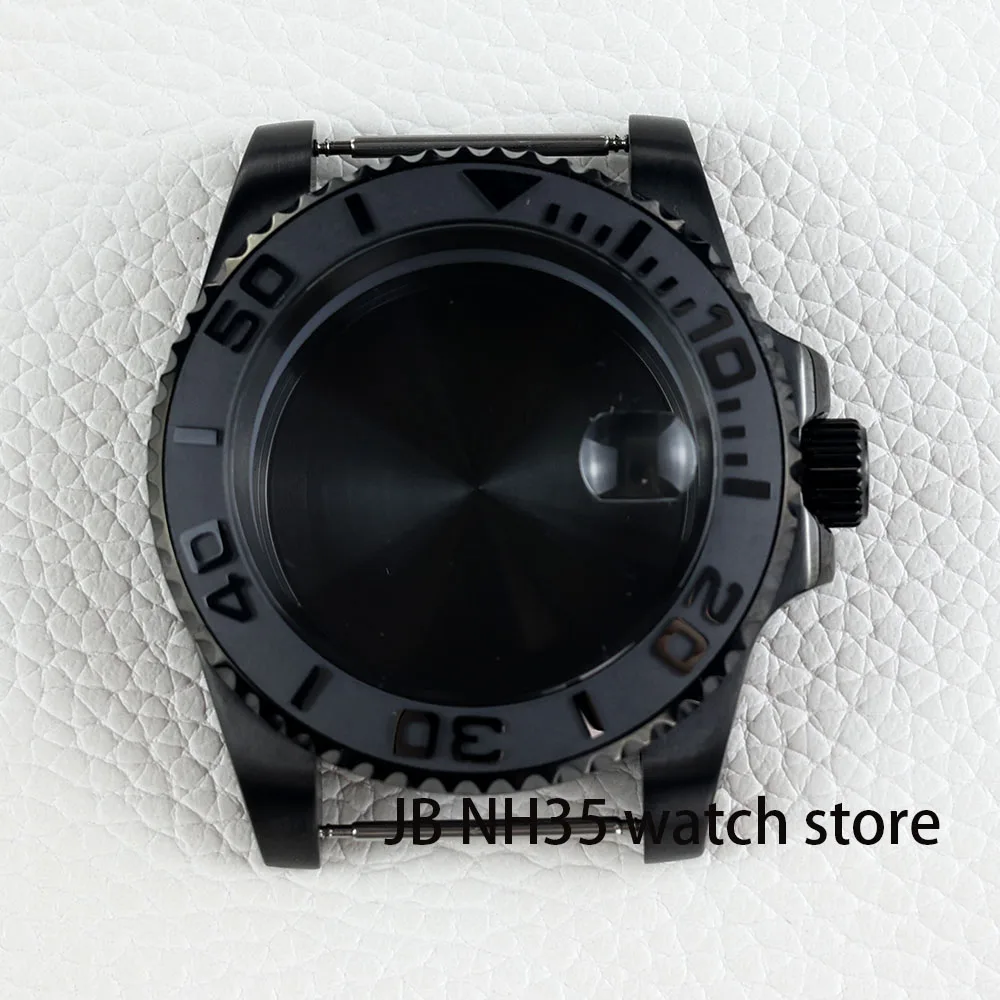 40mm Black Yacht Design Style Case with Sapphire Crystal Waterproof for NH35 Nh36 Nh34 Automatic Movement 28.5mm Dial Watch Case