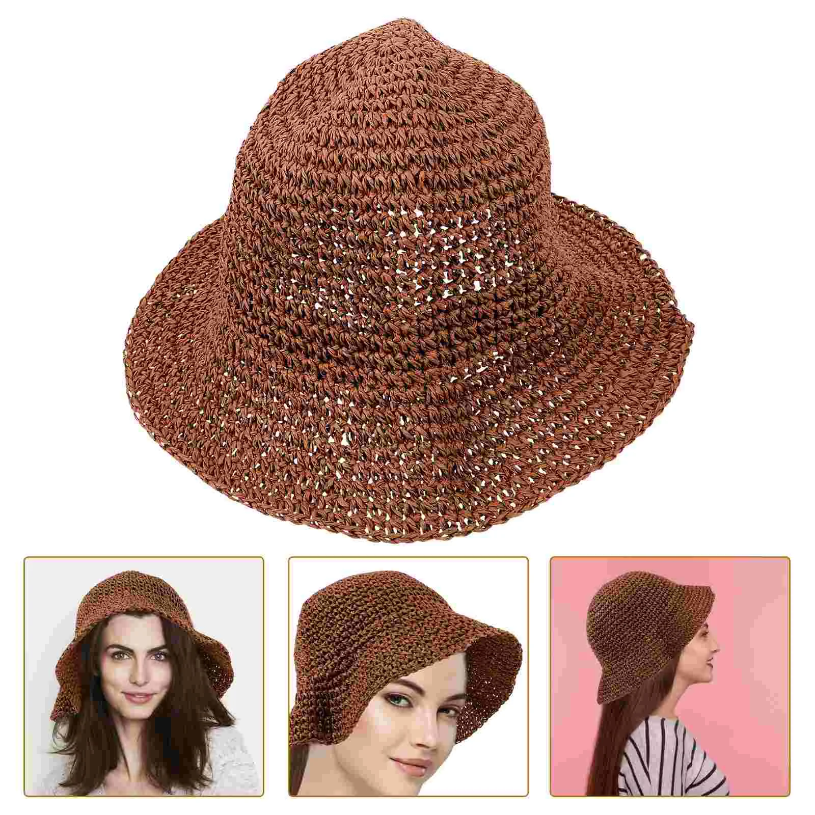 

Bucket Hats for Woman Summer Braided Straw Girls Shade Chic Fisherman Stylish Outdoor Brown Decorative Sun Cotton Miss