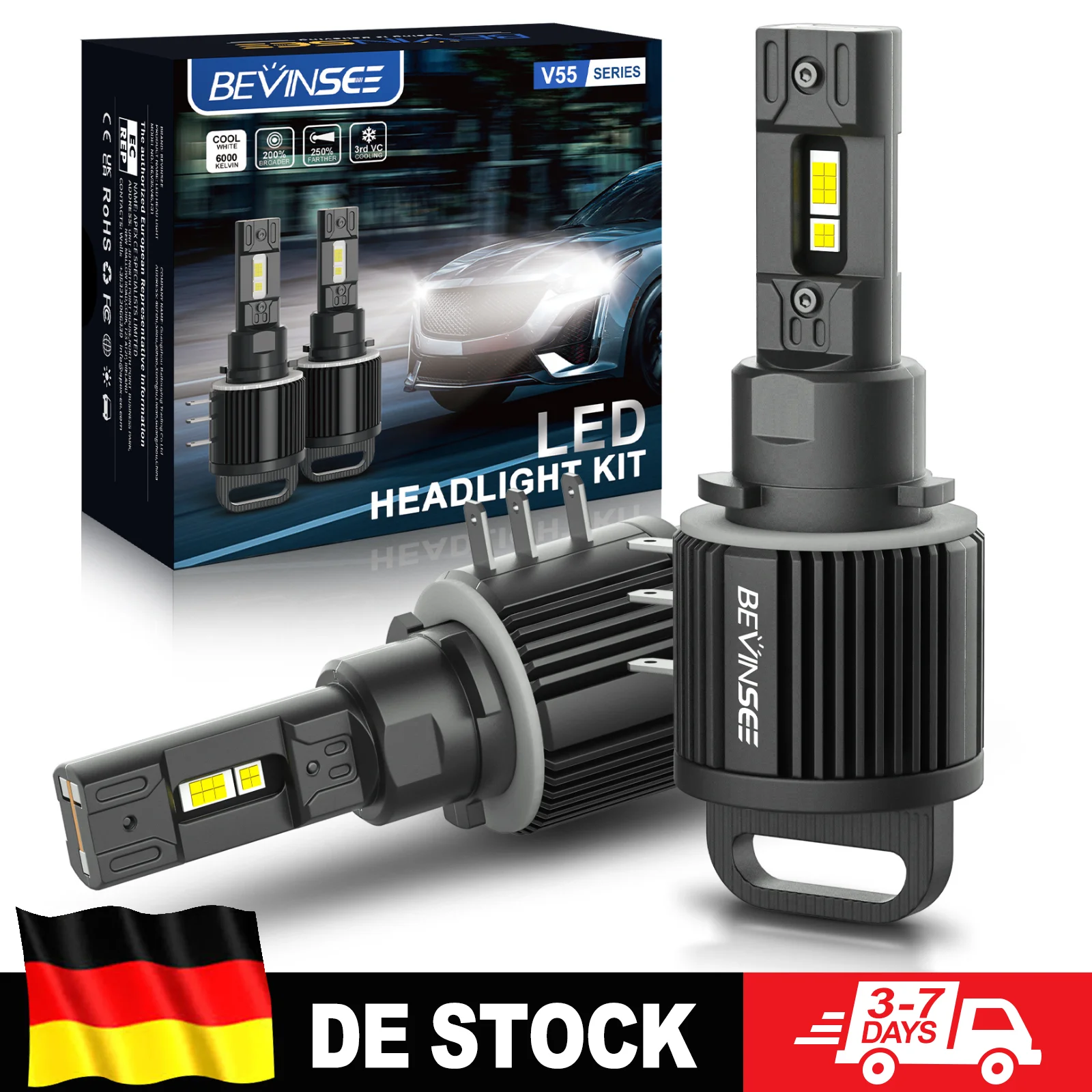 BEVINSEE H15 LED-Scheinwerferlampen CANBUS 110W 11000LM Fernlicht+DRL Tagfahrlicht für VW für Golf MK6/MK7/MK8 für Audi A3