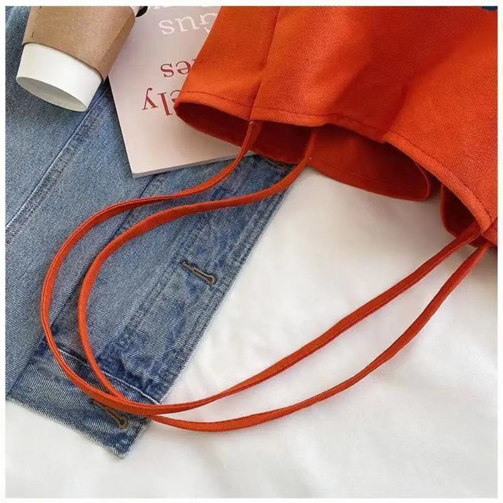 1PC Solid Color Print Shoulder Bag Autumn Print Large Capacity Shopping Bag Student Canvas Books Handbag