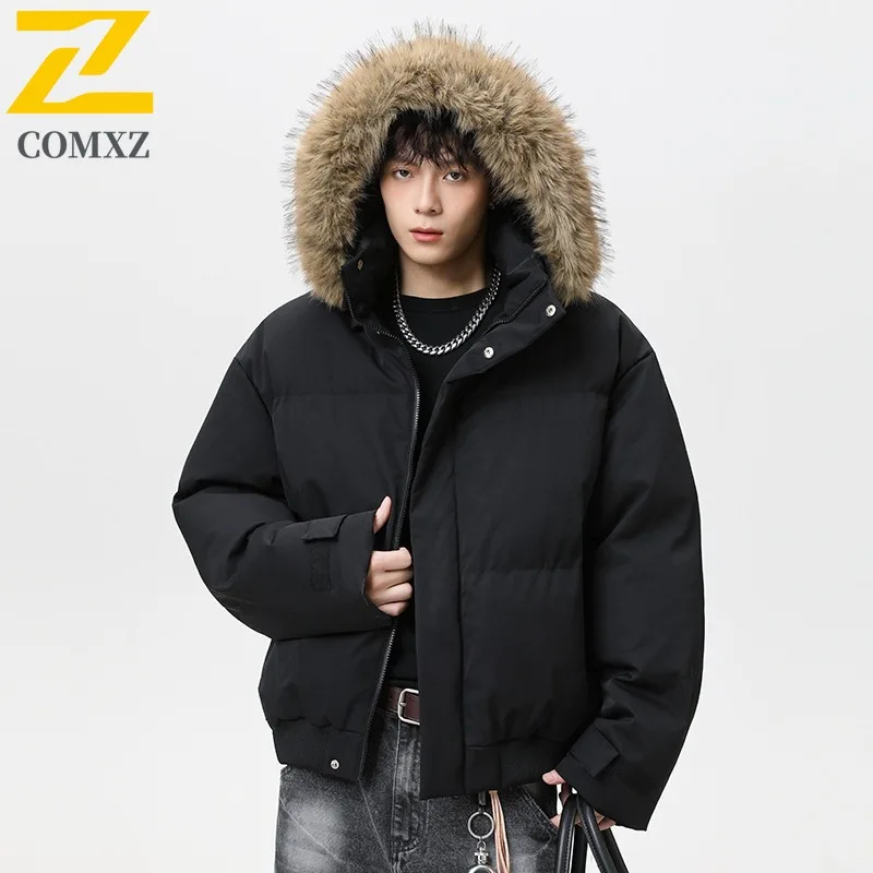 

COMXZ Men Winter Cotton Filled Jacket Premium Casual Hooded Outdoor Adventure Thick Warm Parka Travel Lightweight Windbreaker