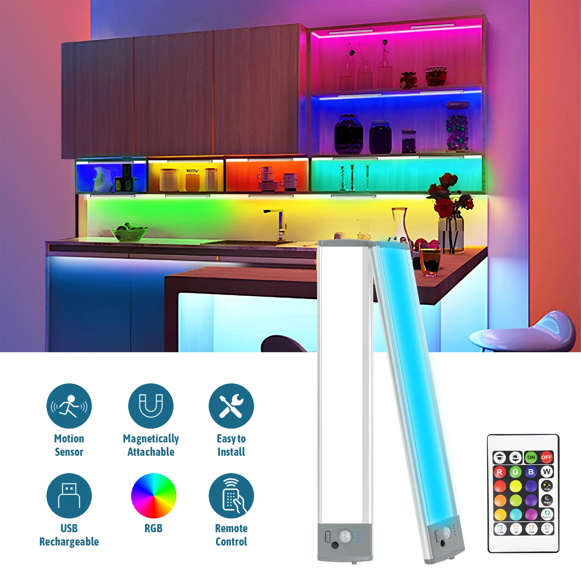 Smart Rechargeable Colored Lights, Remote Control Night Lights, Cabinet Lights, Sensor Lights, Home Atmosphere Lights, Suitable for Living Rooms, Entrance Halls, Bedrooms, Etc