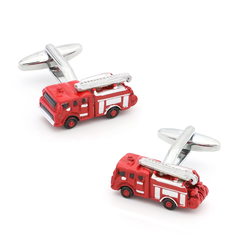 iGame Fire Engine Cuff Links Quality Brass Material Red Colors Fire Truck Design Cufflinks For FirefighterGift