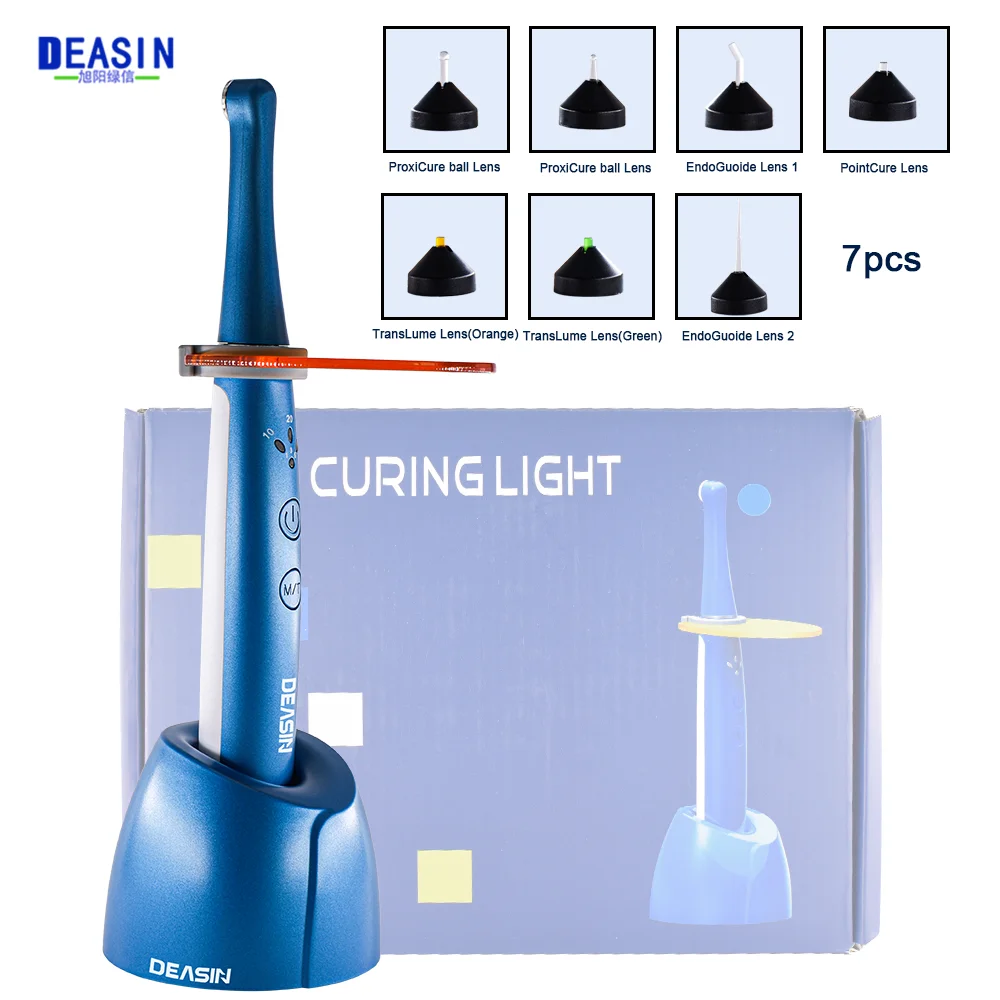 

New Blue Dental Wireless LED Curing Light 1/3/5 Seconds Option Cure With 7 Tips 2500mW/cm2 Resin Light Curing Dental Equipment