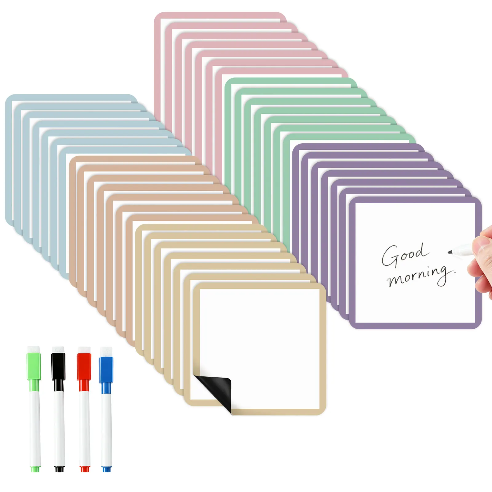 30/42Pc Magnetic Dry Erase Board Fridge Markers Reusable Magnetic Sticky Note Set with Pen Easy Erase for Office Home and Fridge