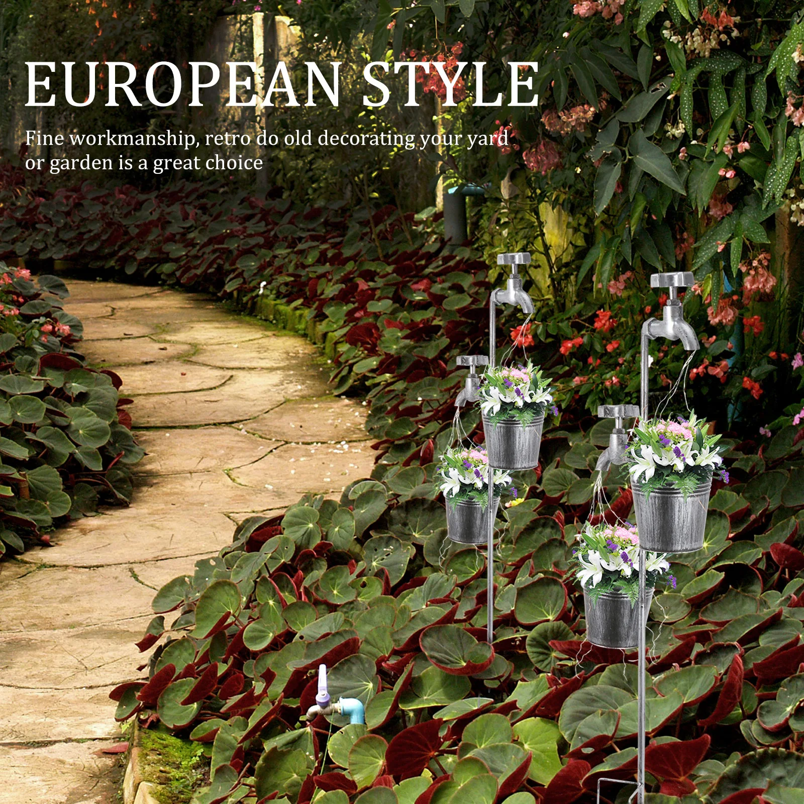 1 قطعة الشمسية في الهواء الطلق مصباح حديقة الحديد صنبور تصميم الإبداعية الزهرية الشمسية مصباح حديقة ساحة فناء الإضاءة الزخرفية الطاقة #6