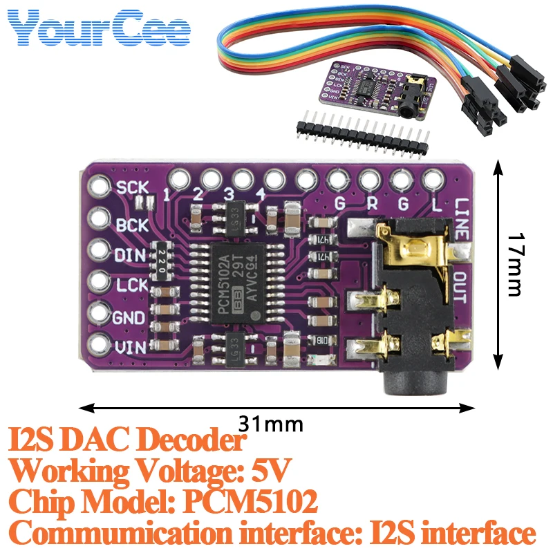 2pcs/1pc PCM5102 Audio Stereo Digital-to-Analog Converter Board I2S IIS DAC Decoder Module 5V MCU Audio Module