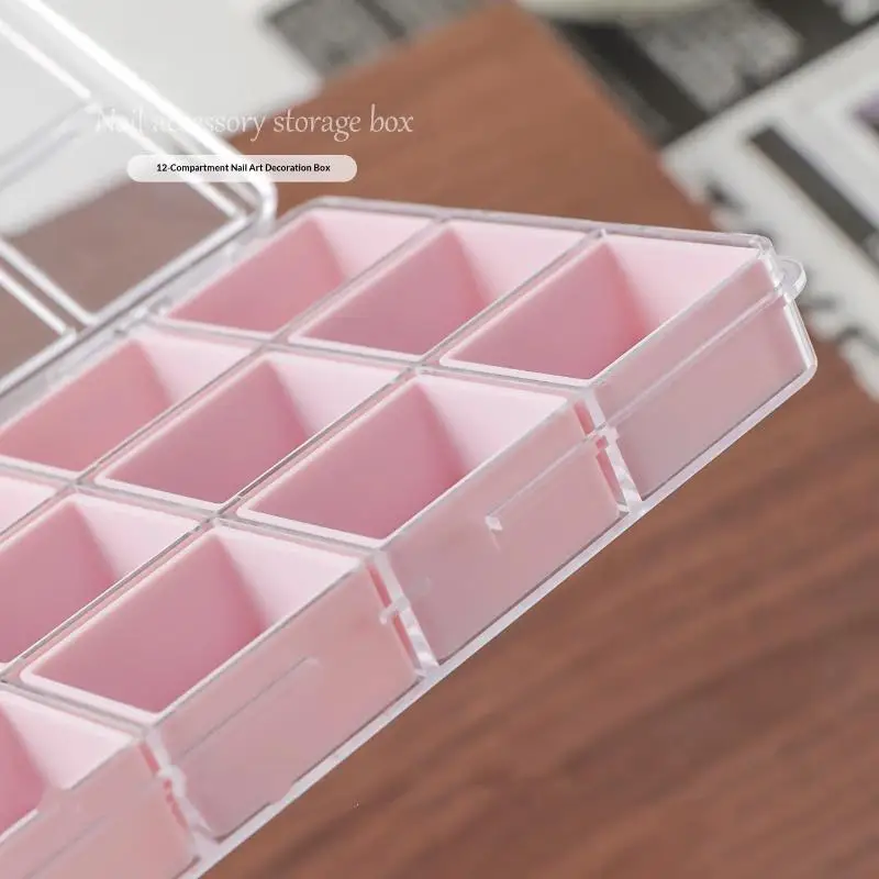 1Pcs Candy Colors Plastic Nail Art Decor Storage Case Transparent 6/12 Grids Nail Art Storage Box Compartment Jewelry Organizer