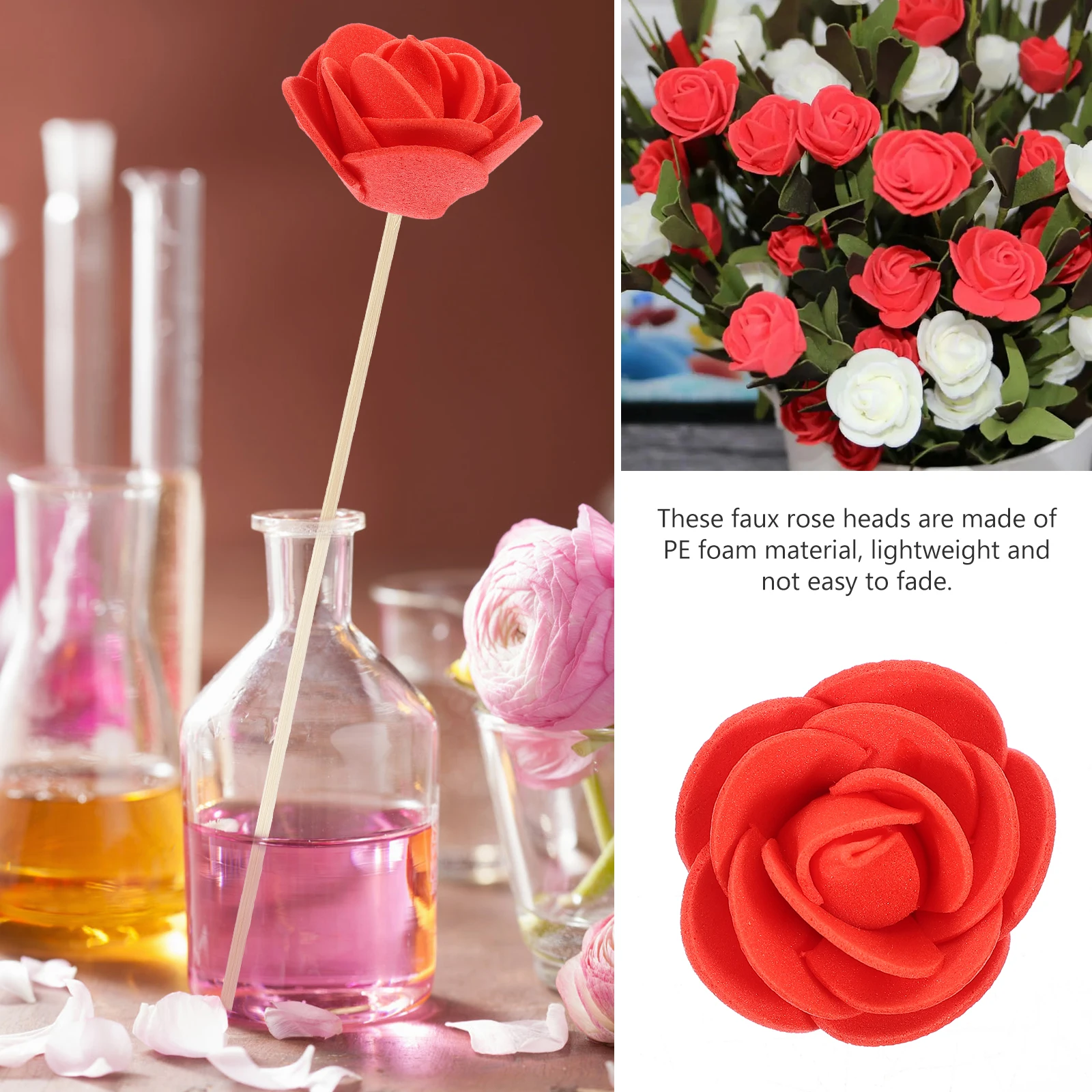 

200pcs Artificial Rose Foam Flowers For Crafts Diy Wedding Decoration Bouquet Making Materials Faux Flower Heads Fake Roses