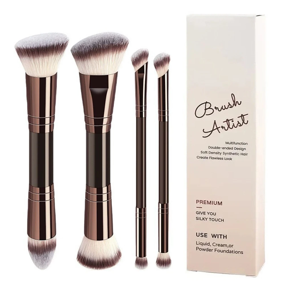 Private Label Makeup Brush Custom Logo 5piece Double-ended Brush Set Foundation Blush Eyeshadow Soft Dense Bristles Makeup Vegan