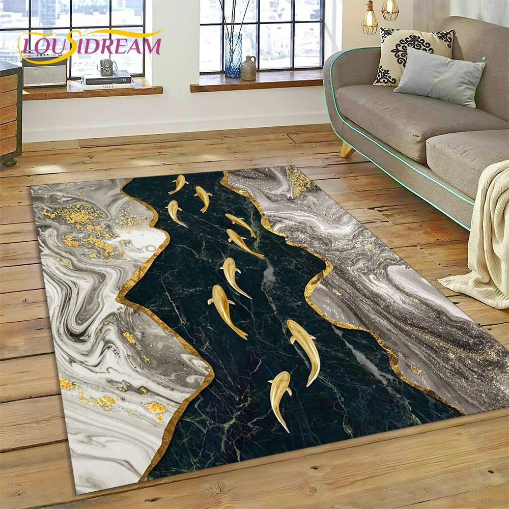 3D Luxurious Marble Colorful Gold Color Carpet Rug for Home Living Room Bedroom Sofa Doormat Decor,Area Rug Non-slip Floor Mat