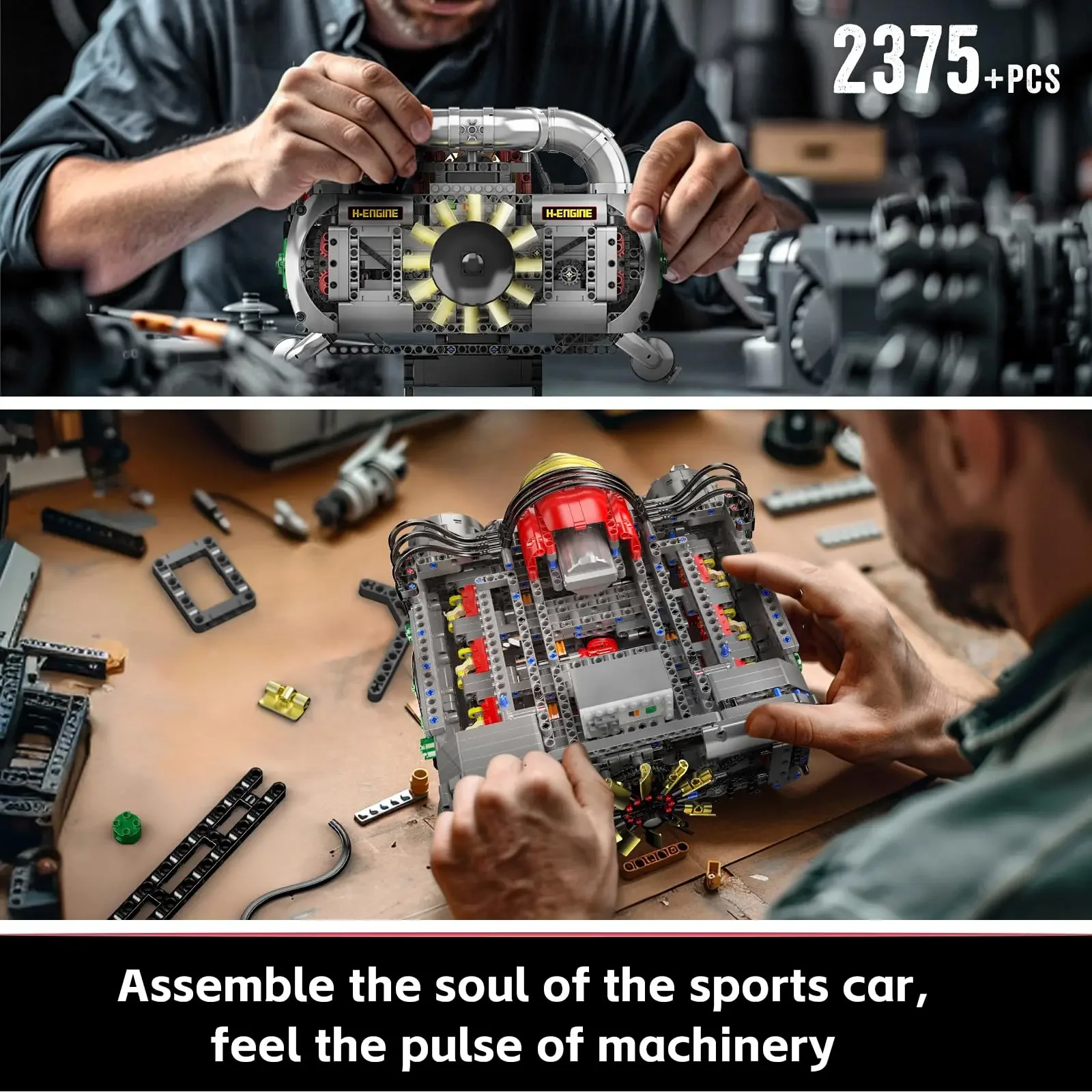 2375 STKS Platte-Zes Motor Model Kit, Sport Auto Motor Bouwsteen met Batterij Box, DIY Montage Gemotoriseerde Auto Motor Kit Speelgoed
