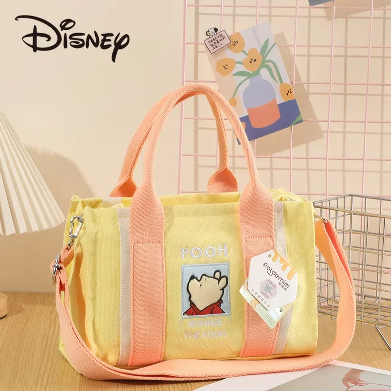 MINISO New Disney Dopamine Series Canvas Crossbody Bag Cartoon Winnie The Pooh Large Capacity Tote Bag Girl Gift Commuting