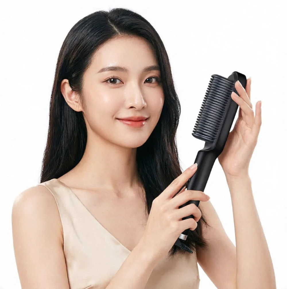 Electric Ceramic Hair Straightener Brush Negative Ion Styling 2in1 Ionic Straightening Curling Iron Curler Hot Comb Anti-Scald