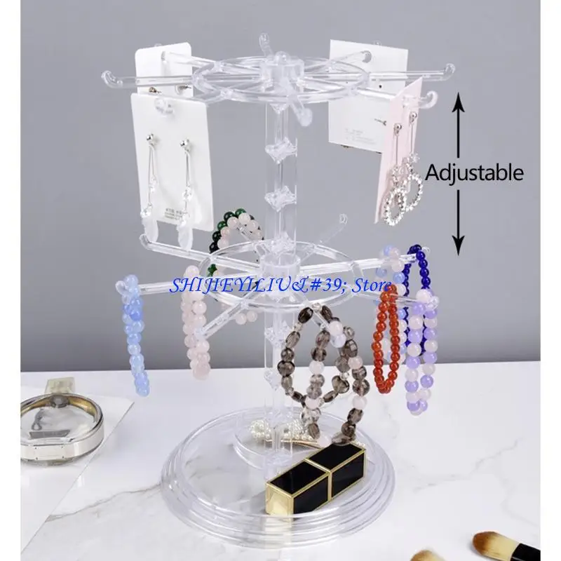 E21F Countertop Acrylic Rotating Keychain Rack Adjustable 2 Tire Display Holder