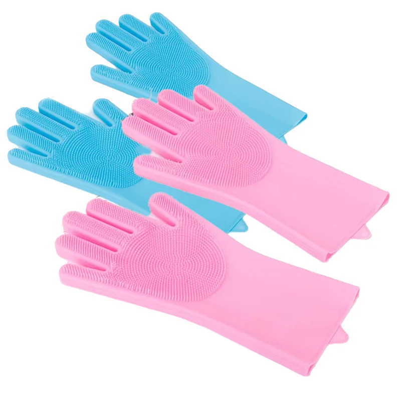 1 Pair Silicone Dishwashing Gloves for Kitchen Dishwashing Laundry Scrubbing Gloves Household Soft Bristles Cleaning Pet Gloves