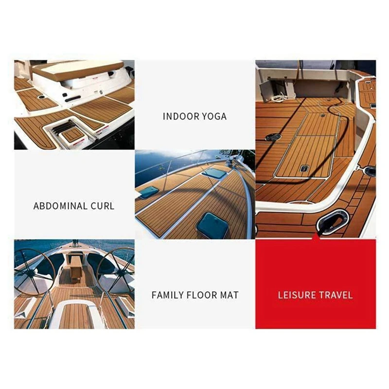 4 Pcs 6MM Self Adhesive EVA Foam Teak Sheet Marine Boat Yacht Synthetic Decking Foam Floor Mat Flooring Brown 240X45cm