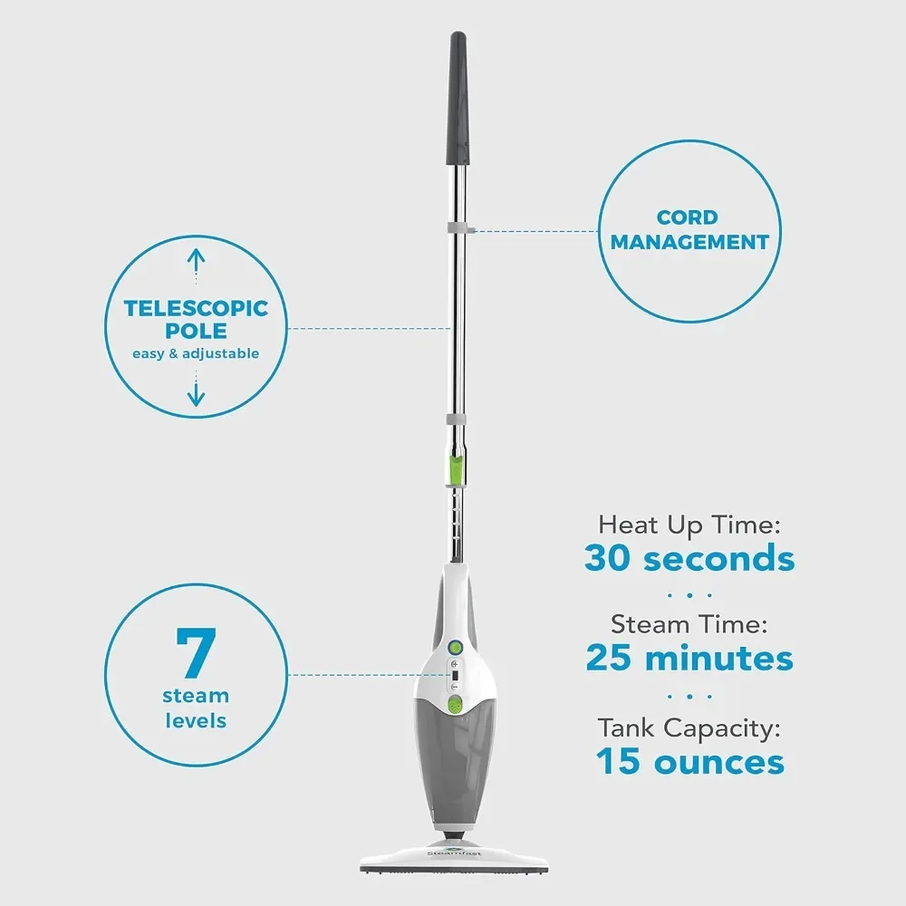 3-in-1 Mop, Handheld Steam Cleaner, and Fabric Steamer, 7 Steam Levels, 9 Accessories, 2 Washable Mop Pads, Household Cleaner