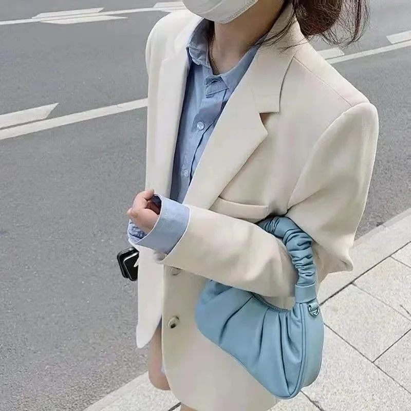 OL Lente Zomer Elegant Office Lady Jas Losse Effen Dunne Lange Mouwen Dames Blazer All-Match Casual Jas Multi-color Pocket