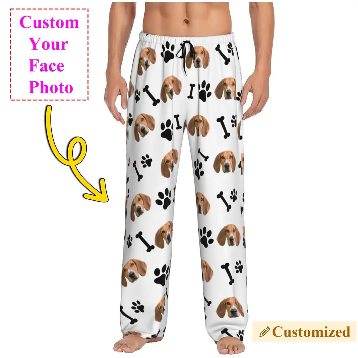 

Personalized Custom Dog Pajama Pants for Men Lounge Sleep Drawstring Sleepwear Bottoms with Pockets