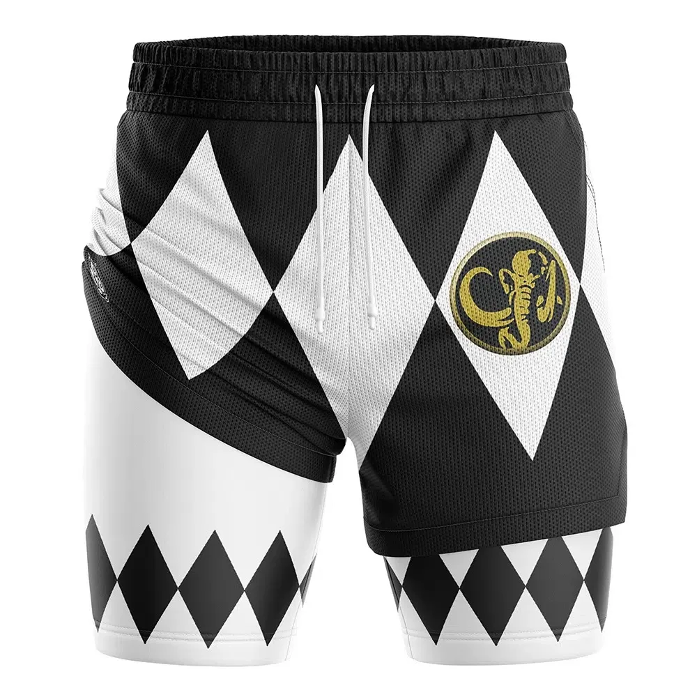 Bandai Periphery Power Rangers Dubbellaagse 2-in-1 performance-gymshort voor heren, zomer, sneldrogend, zacht, lichtgewicht strandshort