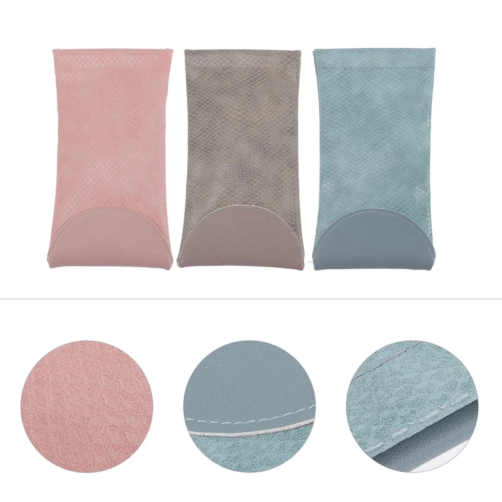 

3 Pcs Eyeglasses Pouch Leather Sunglasses Storage Bag Automatic Closure Portable Eyewear Cases