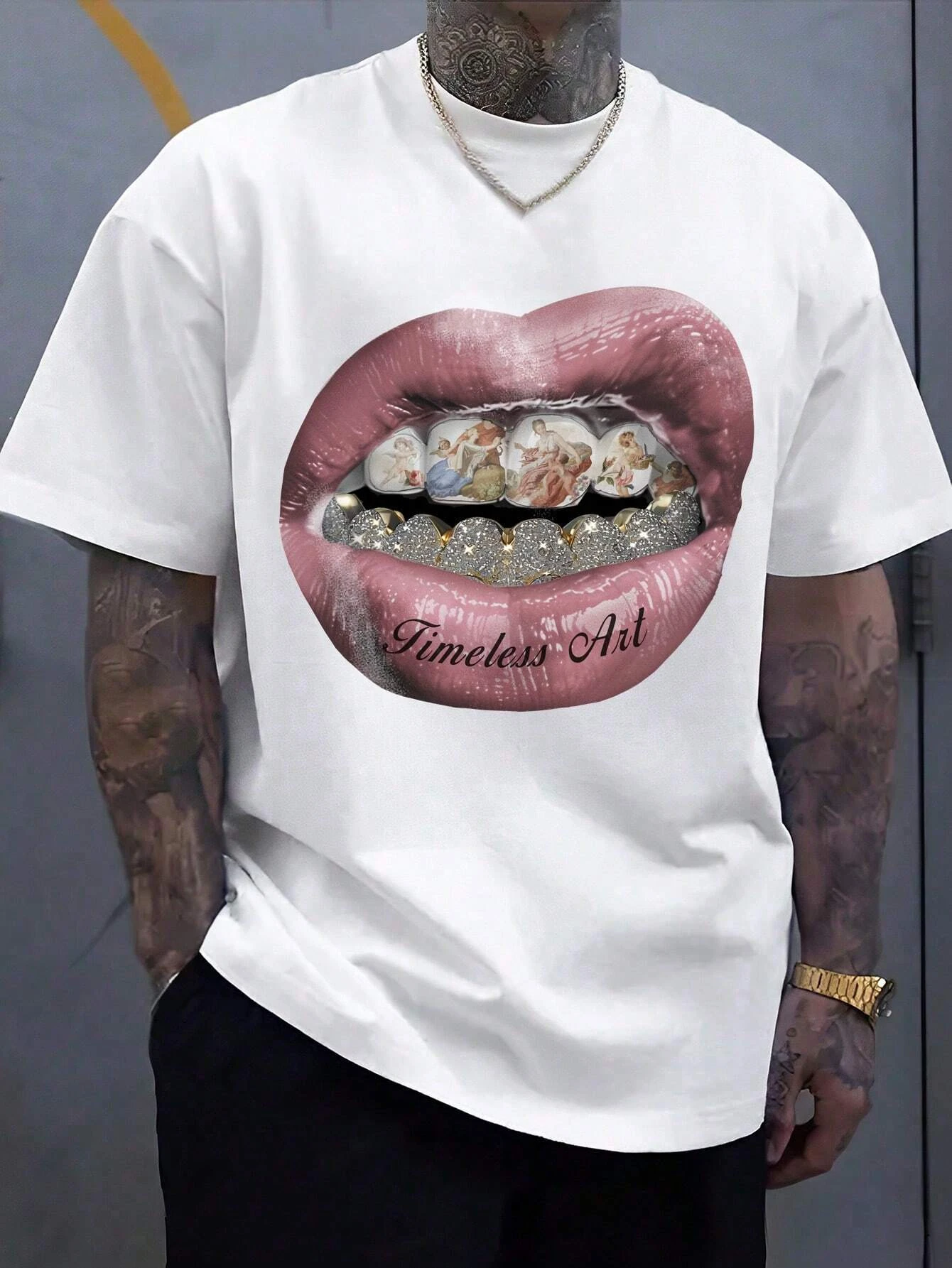 Big Mouth Women Men Unisex Cotton T-shirt Luxury Brand Fashion Big Size Top Casual Short Sleeve Hip Hop Classic Print Tee 4XL