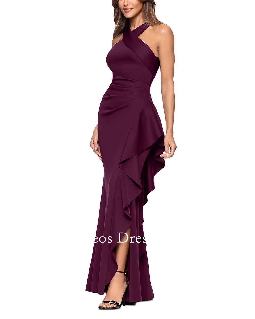 2025 مخصص كاره الرقبة الكشكشة النبيذ الأحمر حورية البحر فساتين لحضور الحفلات الموسيقية مساء فستان المرأة فساتين السهرة فستان الحفلات الرسمية #3