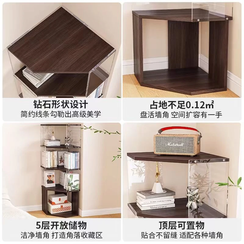 Corner Corner Cabinet Bookshelf Floor Shelf Solid Wood Bookcase Integrated Corner Cabinet Display Triangular Cabinet